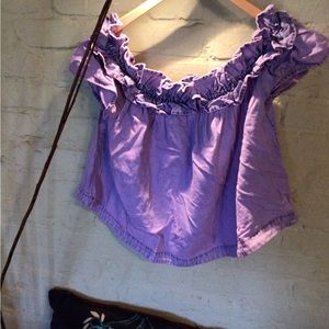 SaleRare Free People off shoulder acid wash denim top